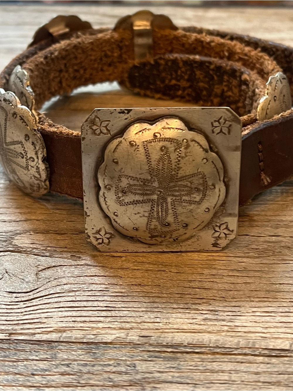 Ralph Lauren Brown Leather Belt with Silver Concho Accents